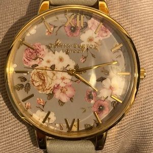 Olivia Burton watch. Worn once. Grey, gold, floral